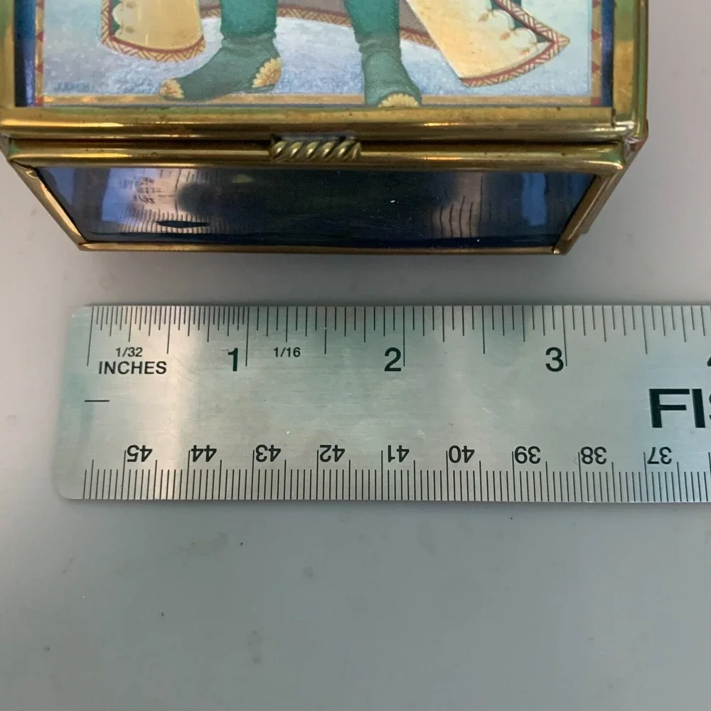 Via Vermont Thomas Cathey Stained Glass Trinket Box Santa Christmas 1993 Vintage